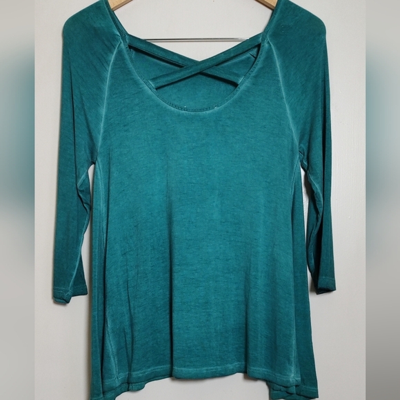 Women's Scoop Neck Teal Burn Out Top - Picture 4 of 5